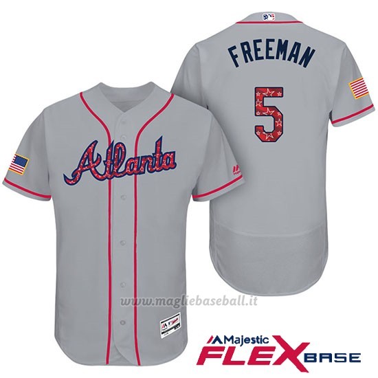 Maglia Baseball Uomo Atlanta Braves 2017 Estrellas y Rayas 5 Frojodie Freeman Grigio Flex Base